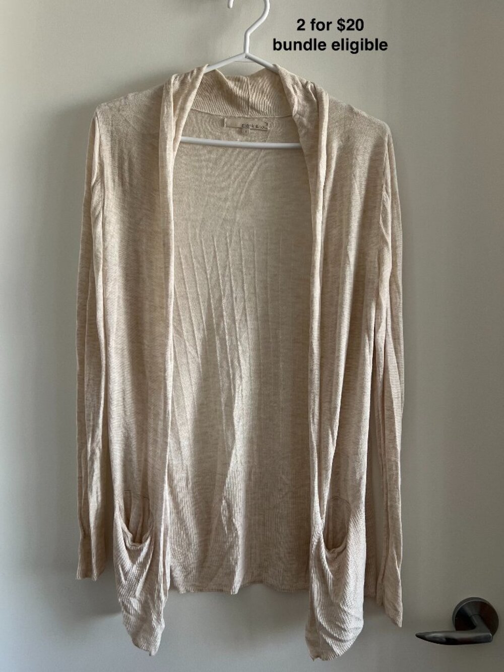 Monk & Lou Open Front Cardigan Rayon with Pockets in Oatmeal Sand